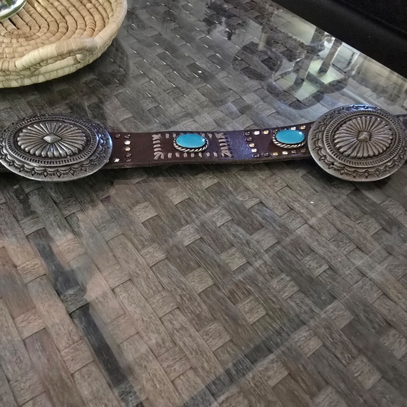 Johnny Was Turquoise/Leather Concho Belt Made in Italy M/L with 3 conches to put - Picture 11 of 13